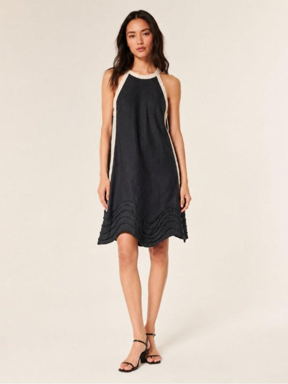 3.1 Phillip Lim Black & Ivory Halter A-Line Dress Size 2 Wave Silk  0773